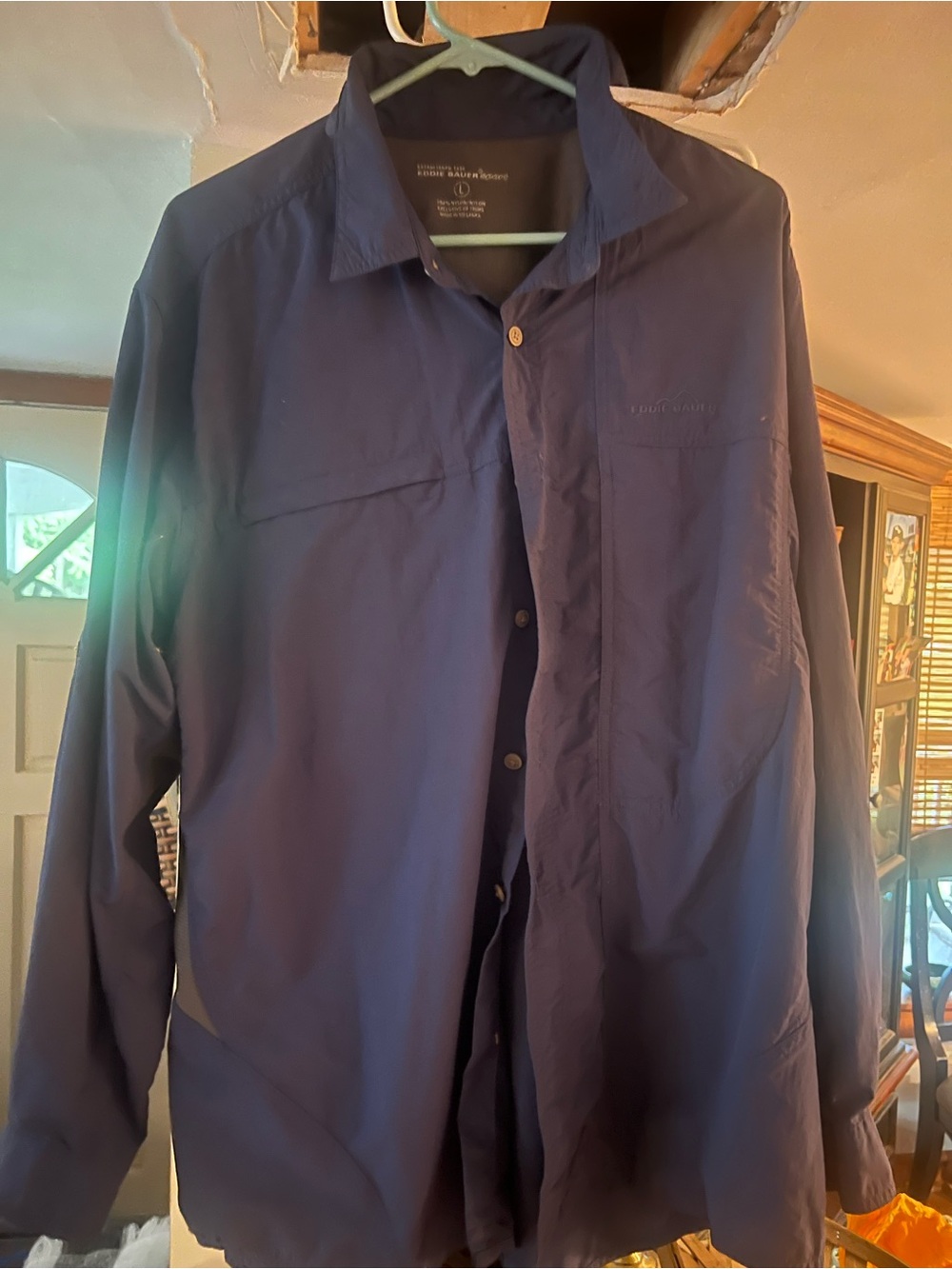 Eddie Bauer Mens Blue Vented Roll Tab Long Sleeve Outdoor Shirt Large hunting/fi